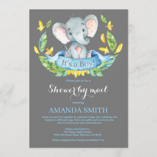 Boy Elephant Baby Shower by Mail Invitation