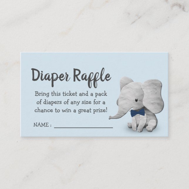 Boy Elephant Baby Shower Diaper Raffle Ticket Enclosure Card (Front)