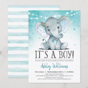 Boy Elephant Baby Shower Invitation