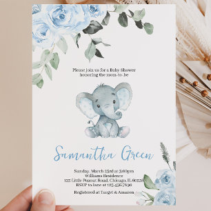 Boy Elephant Baby Shower Invitation