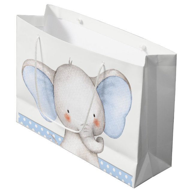 Boy Elephant Baby Shower Large Gift Bag (Front Angled)