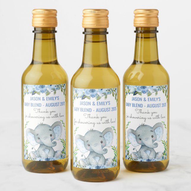 Boy Elephant Baby Shower Mini Wine Bottle Labels (Bottles)
