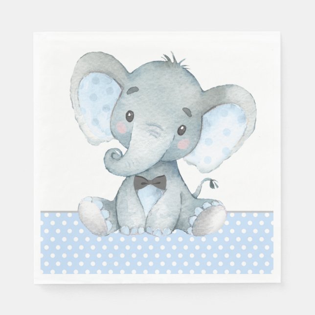 Boy Elephant Baby Shower Paper Napkins (Front)