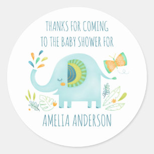 Boy Elephant Baby Shower Thank You Classic Round Sticker
