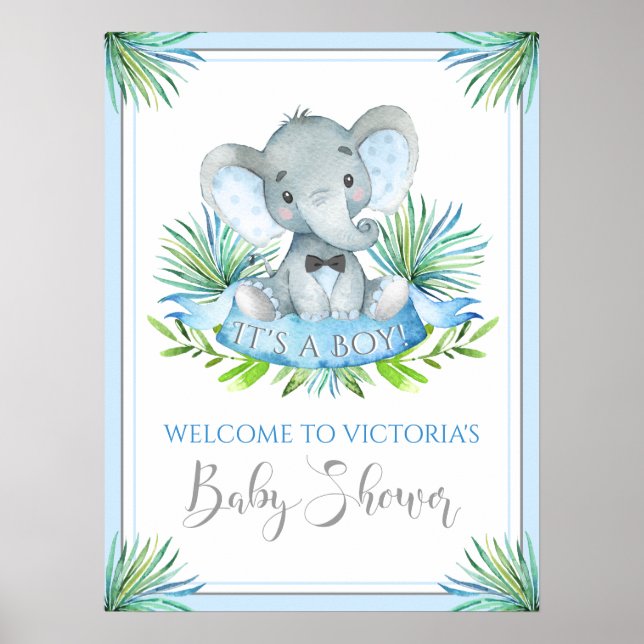 Boy Elephant Baby Shower Welcome Signs (Front)