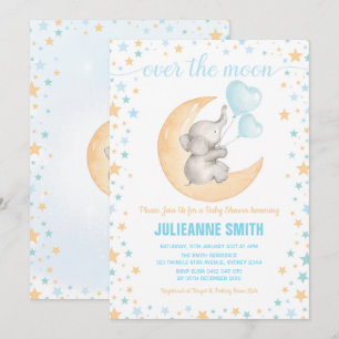 Boy Elephant Baby Siting on Moon Shower Invitation