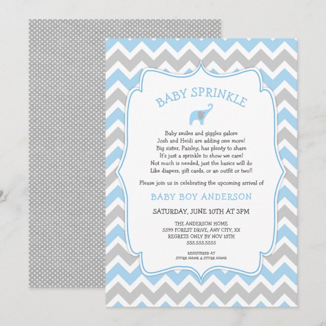 BOY elephant baby sprinkle with cute poem Invitation (Front/Back)