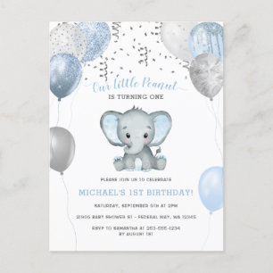 Boy Elephant Balloons 1st Birthday Postcard
