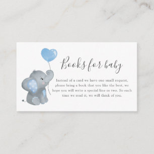 Boy Elephant Blue Baby Shower Books for Baby Enclosure Card