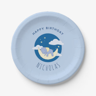 Boy Elephant Blue Dreamy Kids Birthday Party Paper Plate