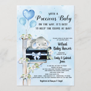 Boy Elephant Covid Baby Shower By Mail Invitation