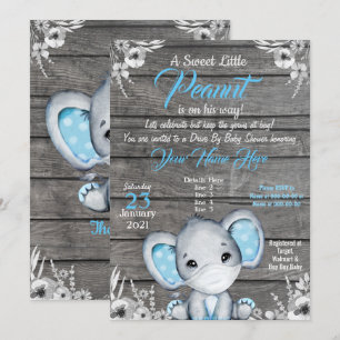 Boy Elephant Drive By Baby Shower Invitation blue