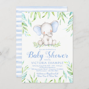 Boy Elephant Jungle Baby Shower Invitations