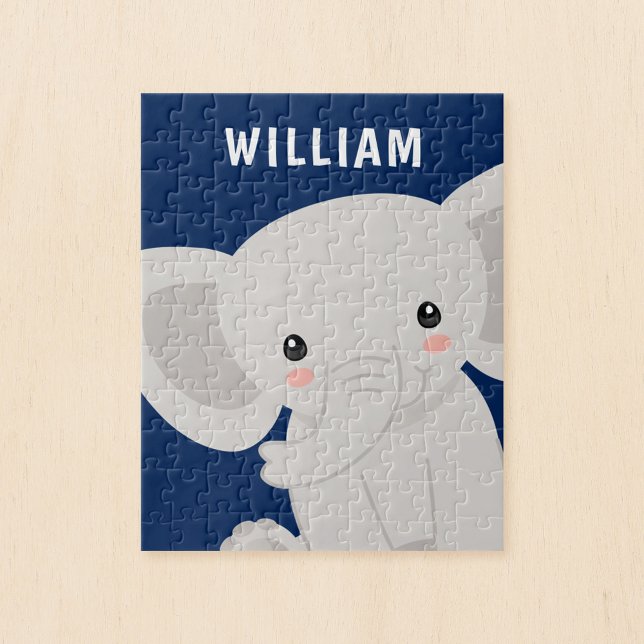 Boy Elephant Navy Blue Personalised Kids Jigsaw Puzzle (Creator Uploaded)
