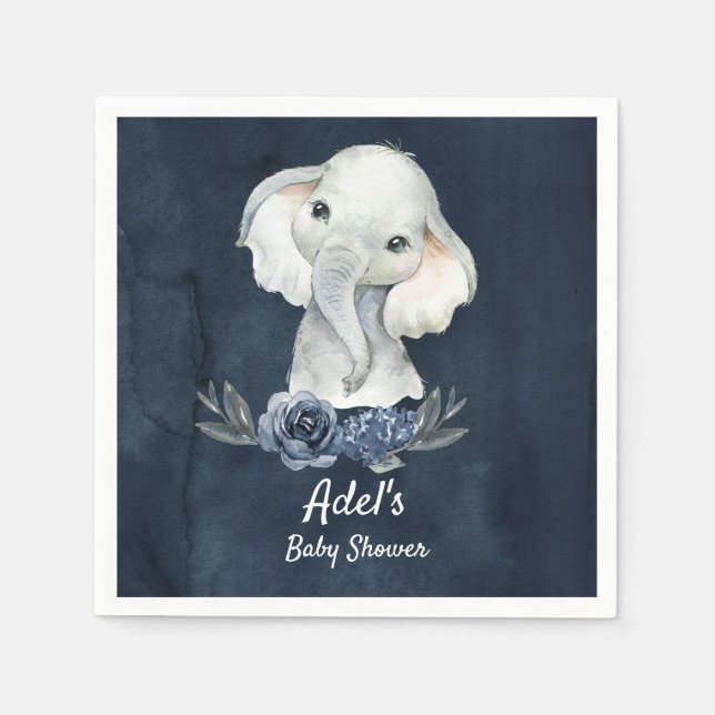 Boy Elephant Navy Party Napkins for baby shower (Front)