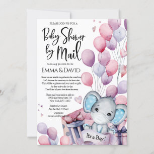 Boy Elephant Pink Balloons Baby Shower by Mail Invitation