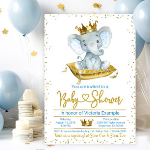 Boy Elephant Prince Baby Shower Invitation