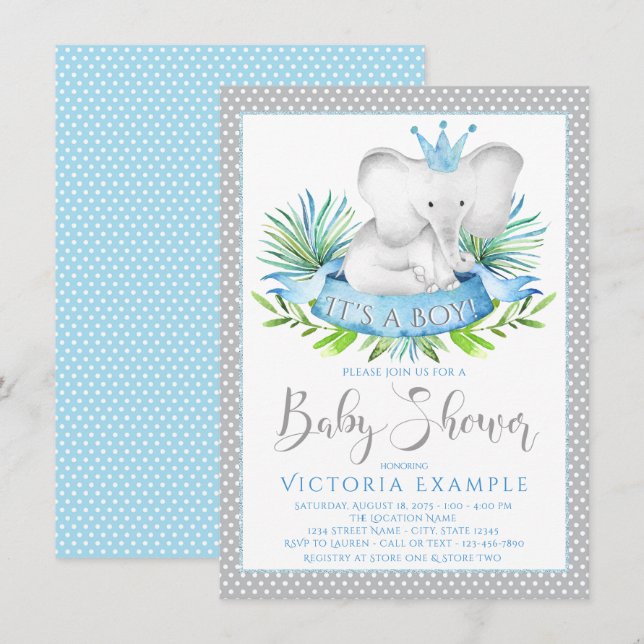 Boy Elephant Prince Baby Shower Invitations (Front/Back)