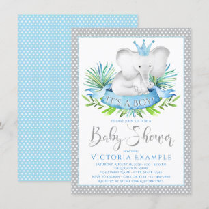Boy Elephant Prince Baby Shower Invitations