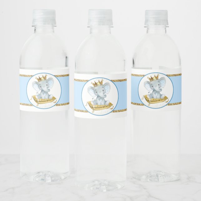 Boy Elephant Prince Baby Shower Water Bottle Label (Bottles)