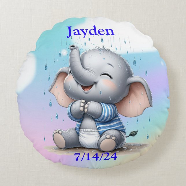 Boy Elephant Round Cushion (Front)