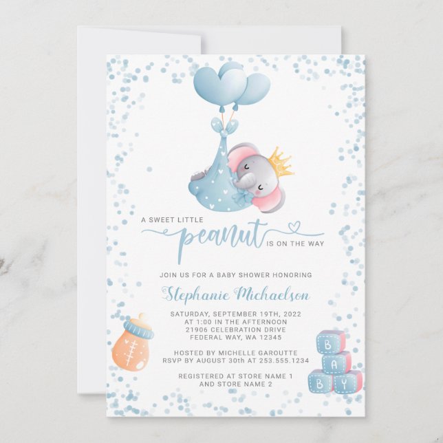 Boy Elephant Sweet Little Peanut Baby Shower Invitation (Front)