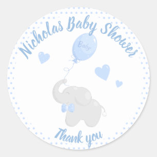 Boy Elephant Thank you Blue Baby Shower Favour Classic Round Sticker