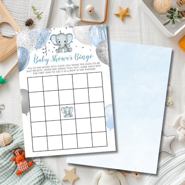 Boy Elephant Watercolor Baby Shower Bingo Card (Boy Elephant Watercolor Baby Shower Bingo Card)