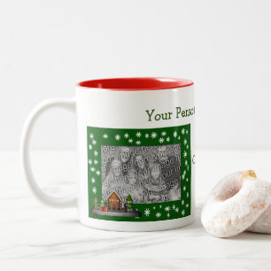 Boy Elf Christmas Village Holiday Photo Two-Tone Coffee Mug