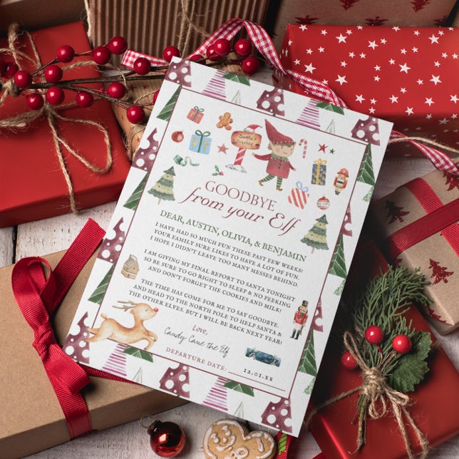 Boy Elf | Kids Christmas Elf Goodbye Letter Card (Creator Uploaded)