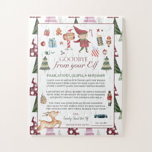 Boy Elf | Kids Christmas Elf Goodbye Letter Jigsaw Puzzle (Vertical)