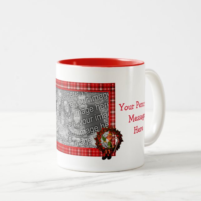 Boy Elf Wreath Christmas Personalised Photo  Two-Tone Coffee Mug (Front Right)