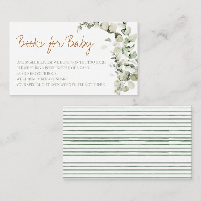 Boy Eucalyptus Boho Minimalist Books For Baby  Enclosure Card (Front/Back)