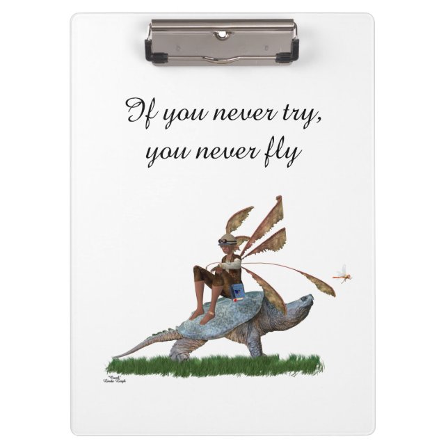 Boy Fairy Riding On Turtle Clipboard (Front)