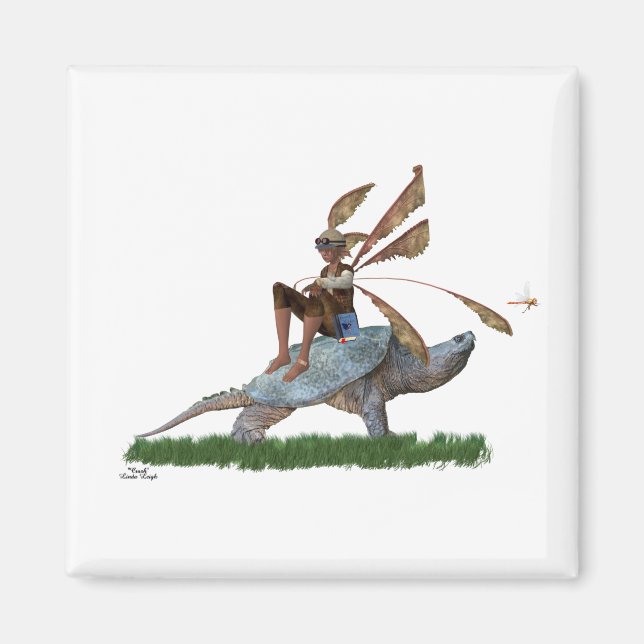 Boy Fairy Riding On Turtle Magnet (Front)