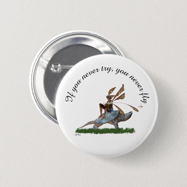 Boy Fairy Riding On Turtle Pin Button (Front & Back)