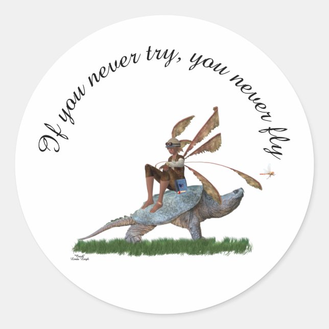 Boy Fairy Riding On Turtle Sticker (Front)