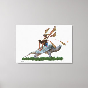 Boy Fairy Riding On Turtle Stretched Canvas Print