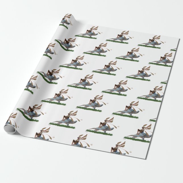 Boy Fairy Riding On Turtle Wrapping Paper (Unrolled)