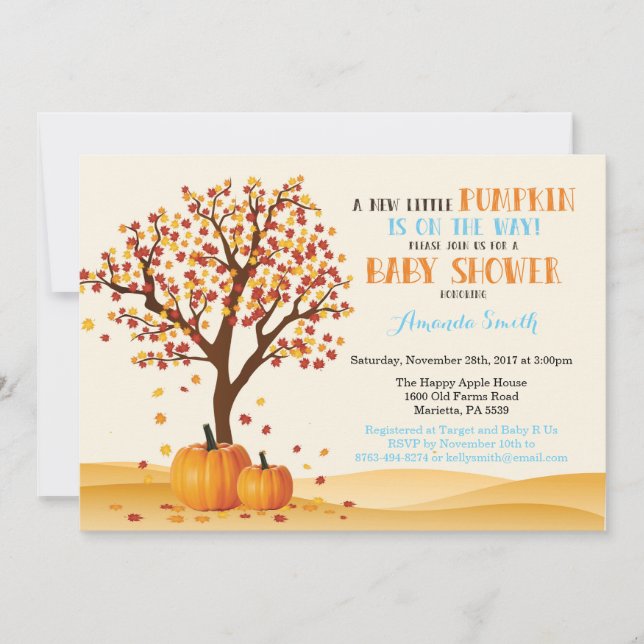 Boy Fall Pumpkin Baby Shower Invitation Card (Front)