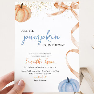 Boy Fall Rustic Bow Pumpkin Baby Shower Invitation