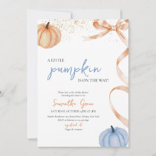 Boy Fall Rustic Bow Pumpkin Baby Shower Invitation