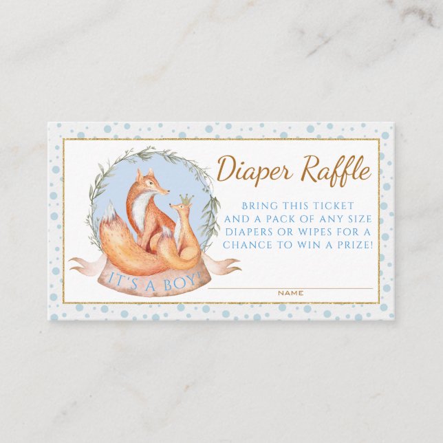 Boy Fall Winter Woodland Fox Diaper Raffle Tickets Enclosure Card (Front)
