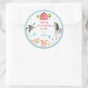 Boy Farm Animal Barnyard Birthday Classic Round Sticker