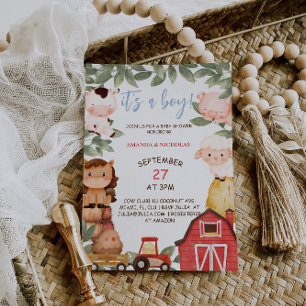 Boy Farm Animals Boho Cute Baby Shower  Invitation