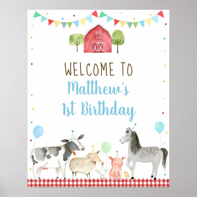 Boy Farm Barnyard Birthday Welcome Poster (Front)