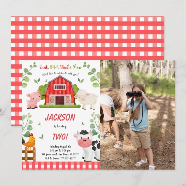 Boy Farm Birthday Party Photo Invitation (Front/Back)