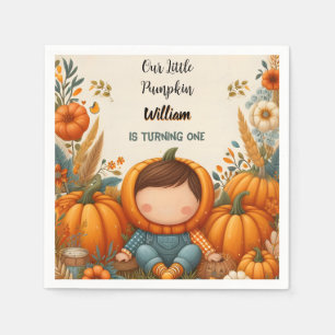Boy Farm Kids Our Little Pumpkin Is Turning One Napkin