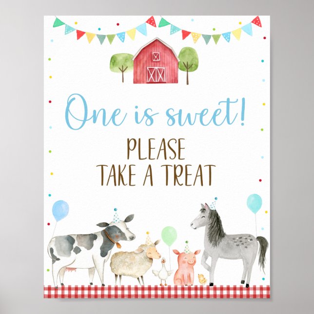 Boy Farm One Is Sweet Birthday Treat Sign (Front)