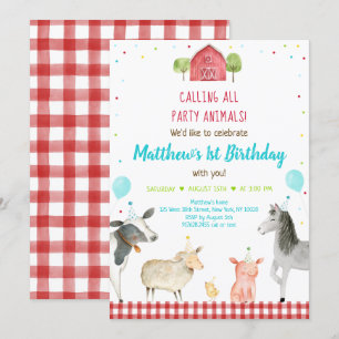 Boy Farm Party Animal Birthday Invitation